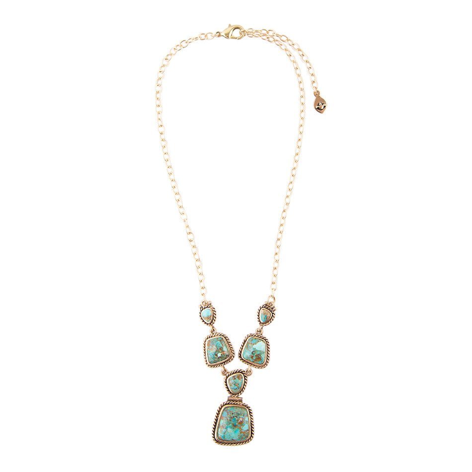 Earth and Sky Blue Turquoise Golden Necklace - ThisandThatShoppe