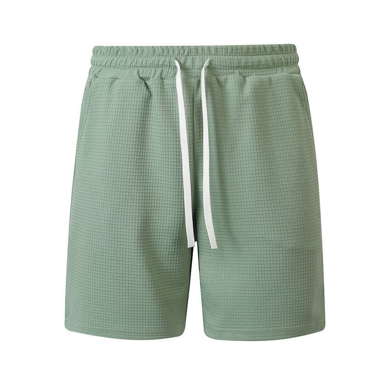 Mens Casual Waffle-Weave Shorts With Drawstring Pockets