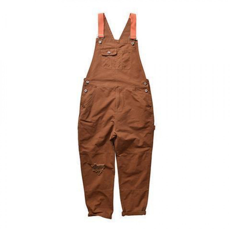 Retro Mens Distressed Denim Casual Suspender Overalls
