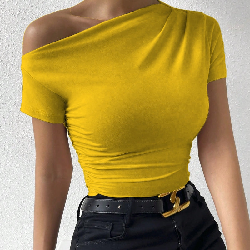 Women’s Y2K Ruched One-Shoulder Summer Top – Slim Fit Asymmetrical Shirt