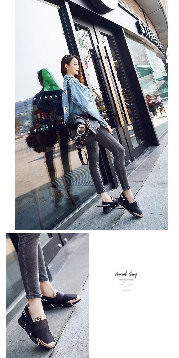 Elegant Black Women Slip-On Casual Thicken Sneakers Soft Soled Slip On Walking Shoes Lightweight Casual Running Sneakers Flats Casual Walking Espadrilles For Women