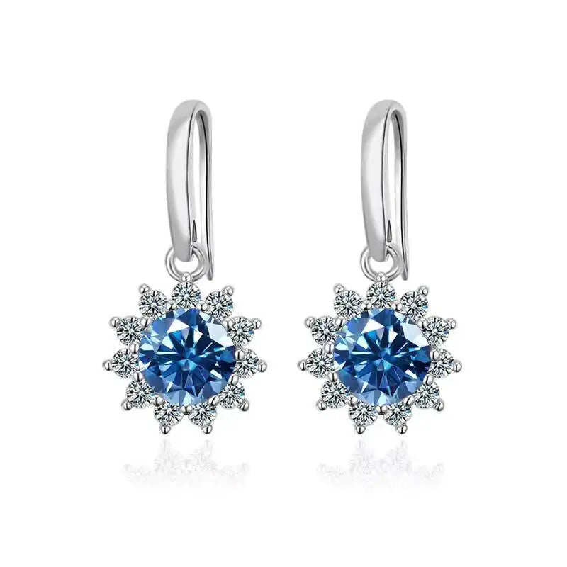 Boucles d'oreilles pendantes Moissanite 1 carat Argent Sterling 925 Vert Bleu Rose Coloré