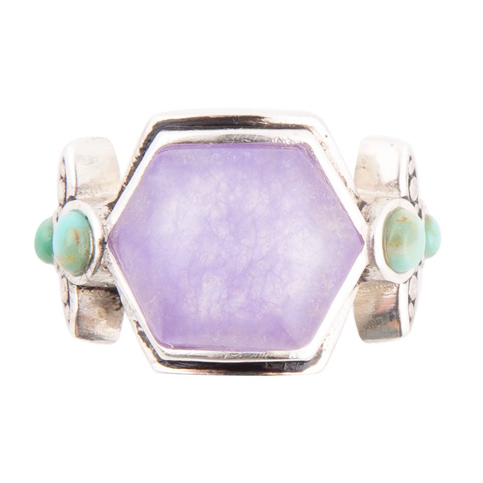Emile Purple Quartz and Blue Turquoise Sterling Silver Ring - ThisandThatShoppe