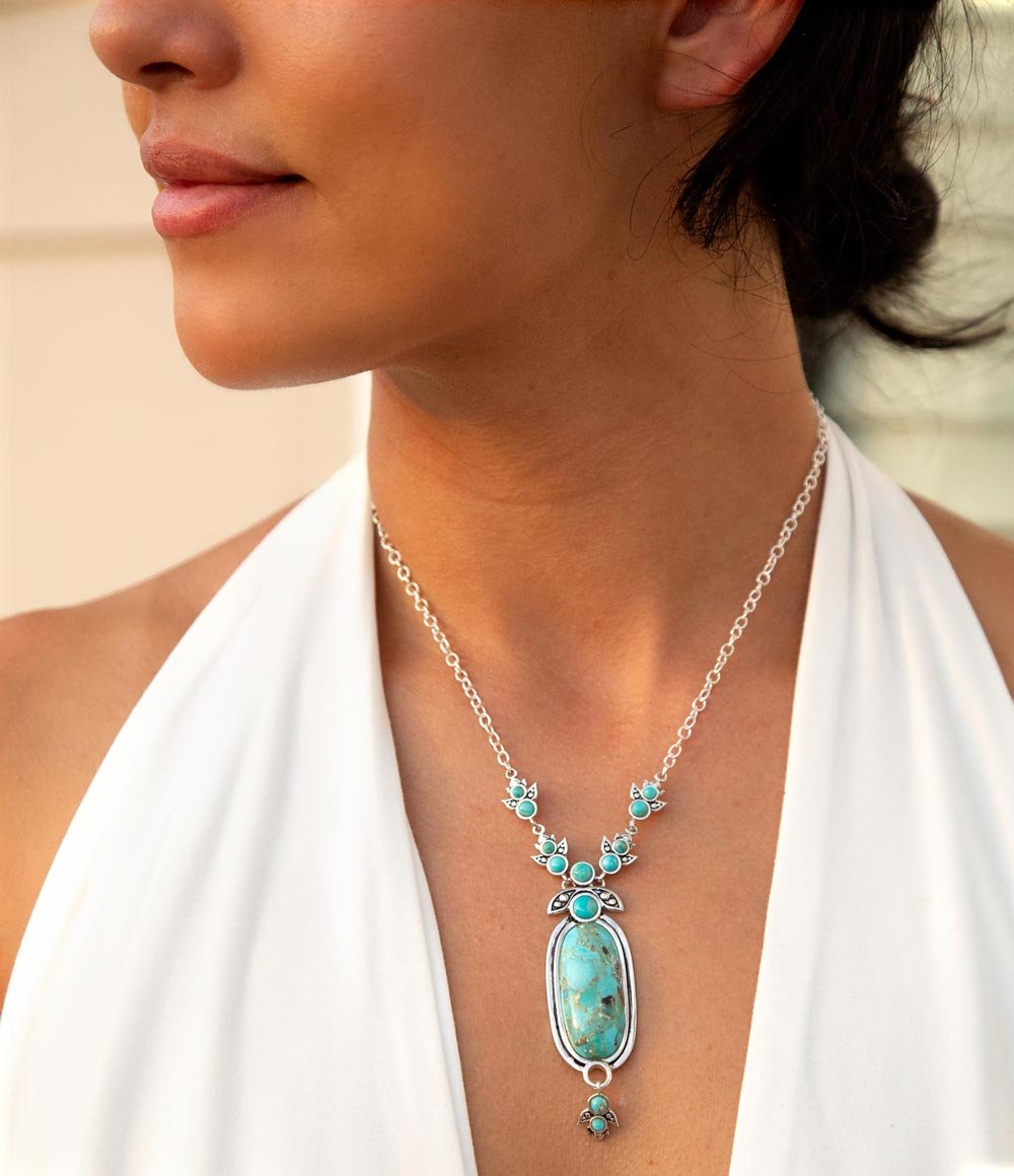 Emile Sterling Silver and Blue Turquoise Pendant Necklace - ThisandThatShoppe