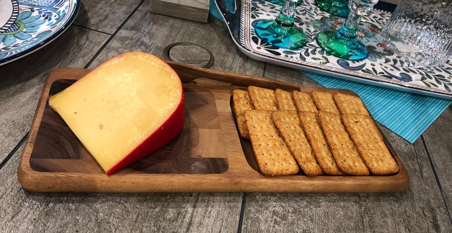 Planche à Fromage Bois de Bout avec Couteau en Acacia, Planche de Service Rainurée à Double Section