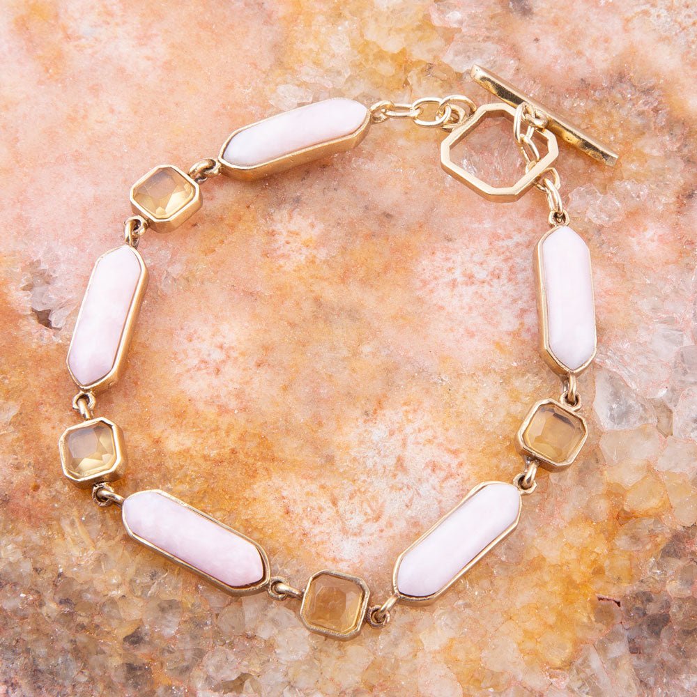 Etta Pink Opal and Yellow Quartz Golden Toggle Bracelet - ThisandThatShoppe