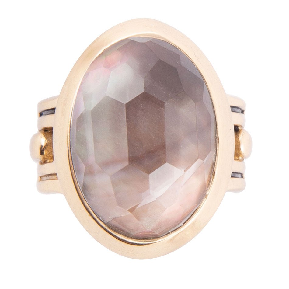 Etto Black Mother of Pearl Golden Dome Statement Ring - ThisandThatShoppe