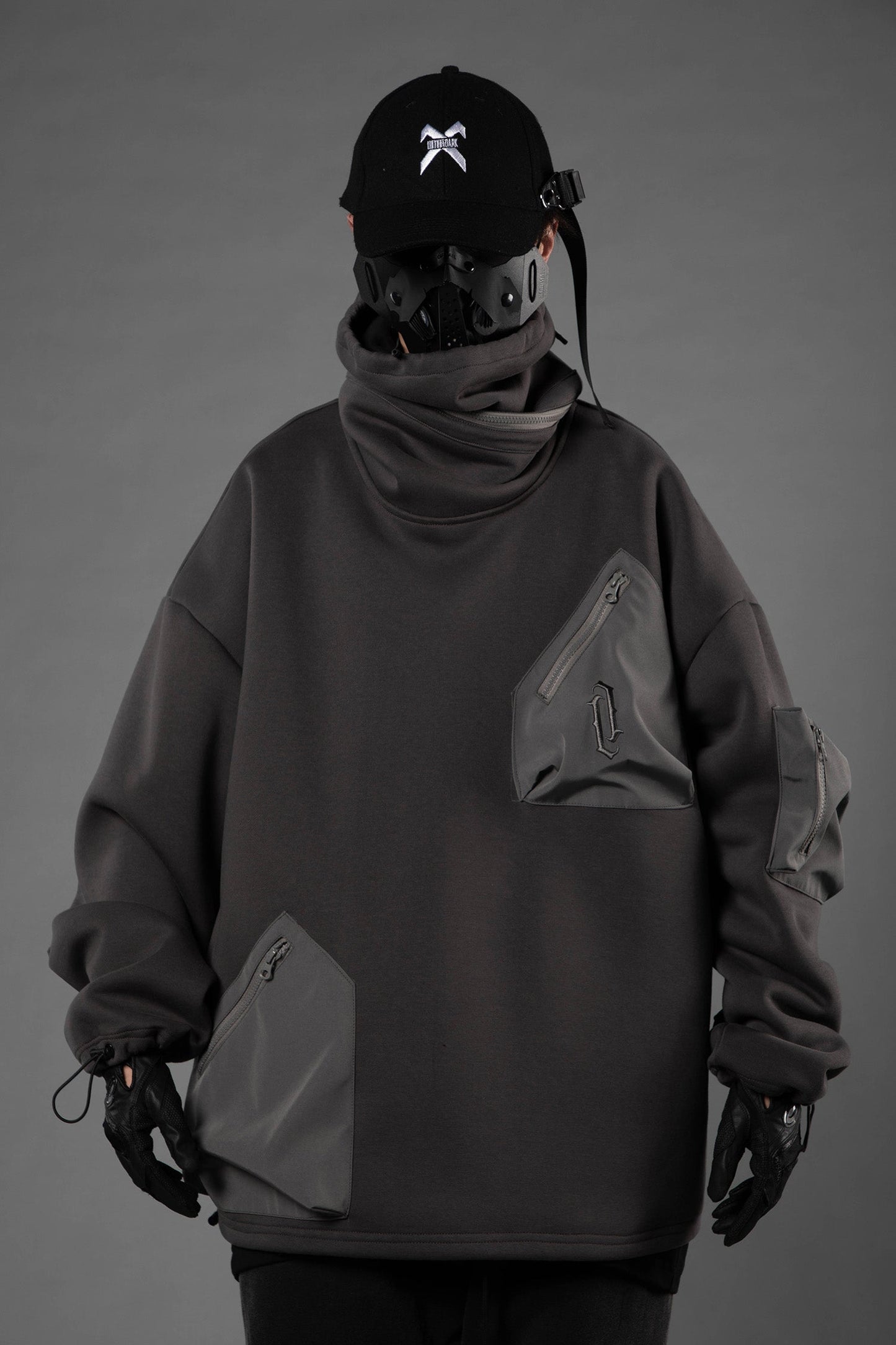 Sweat à capuche utilitaire gris HiH33