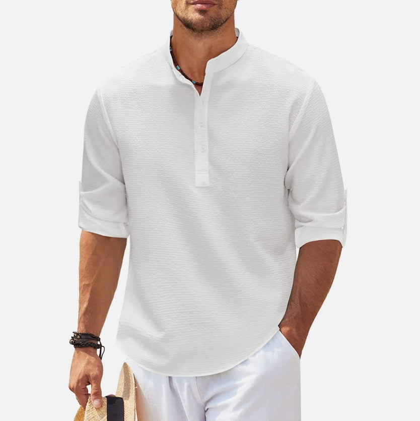 Mens Cuffed Button Down Collar Shirt