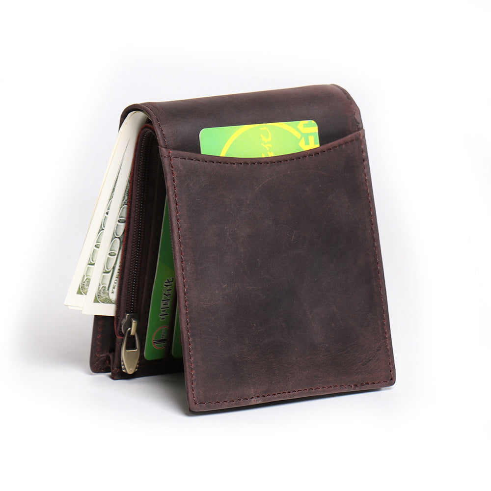 New-style Mens Short Wallet Made From Full-grain Cowhide With Multiple Card Slots
