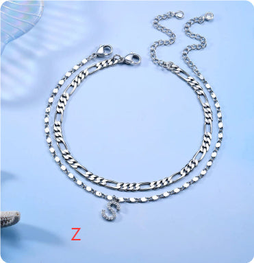 26-letter English Zircon-inlaid Pendant With An NK Chain, Double-layered