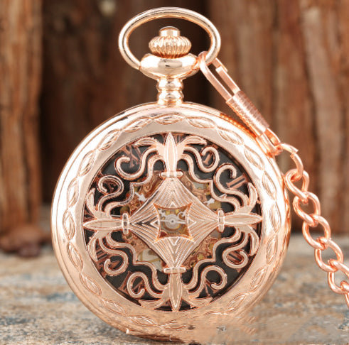 Retro Classic Carved Hollow Pattern Automatic Mechanical Pocket Watch
