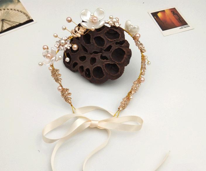Handamde Lucury Hair Accessories For Girls Kids Flower Crown Adjustable Flower Headband Pearls Head Wreath For Girls