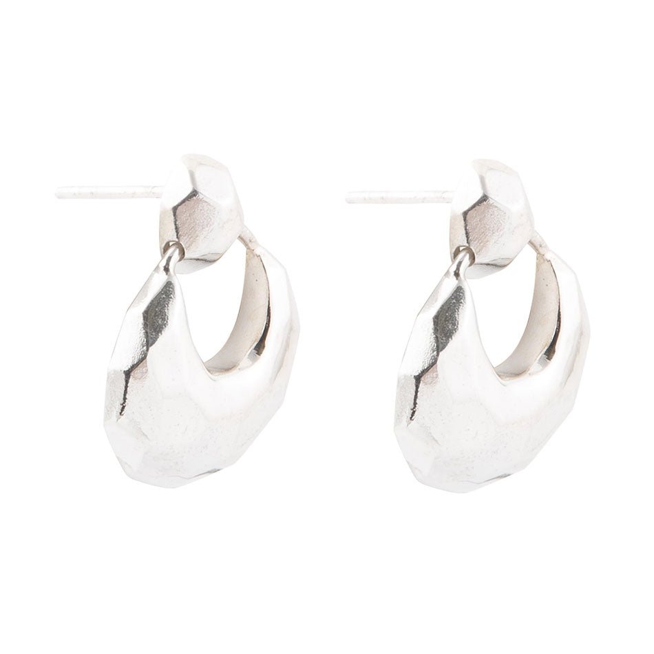 Faceted Sterling Silver Doorknocker Post Earrings - ThisandThatShoppe
