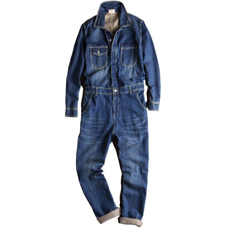 Retro Denim Casual Jumpsuit Set For Men