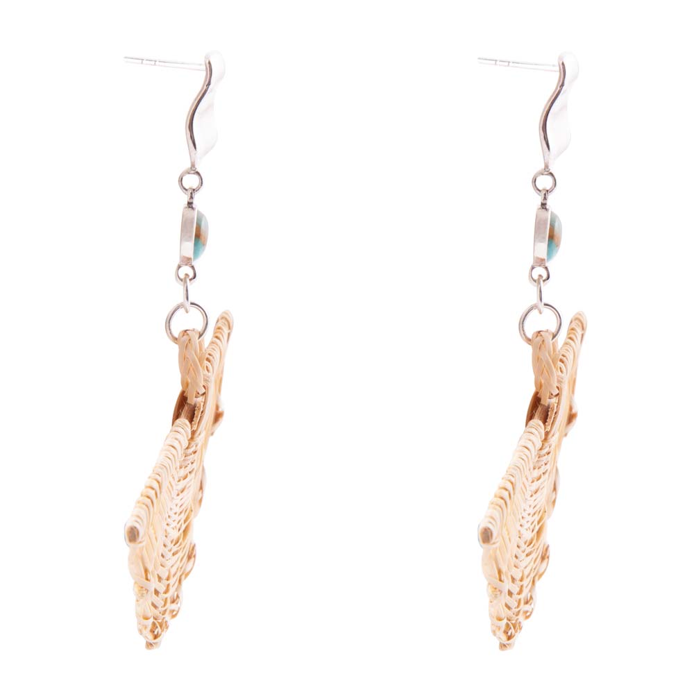 Fan of Rattan Blue Turquoise and Sterling Silver Earrings - ThisandThatShoppe