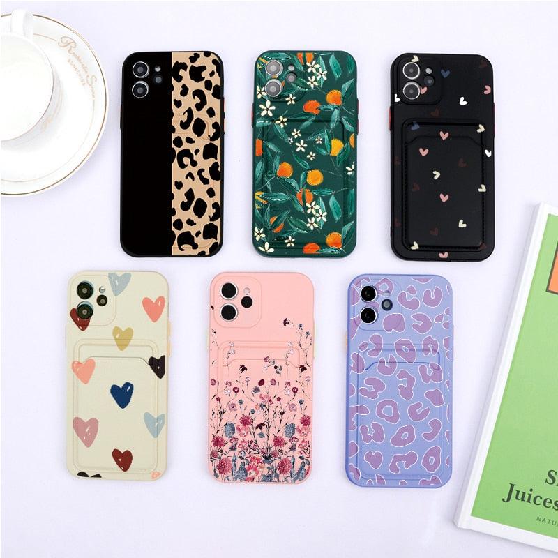 Fashionable Anti-Scratch Soft Lining Protective Case For iPhone Cases Card Holder Cute Flower Heart Phone Case For iPhone 12 13 Mini Pro Beautiful Design Soft Iphone Case