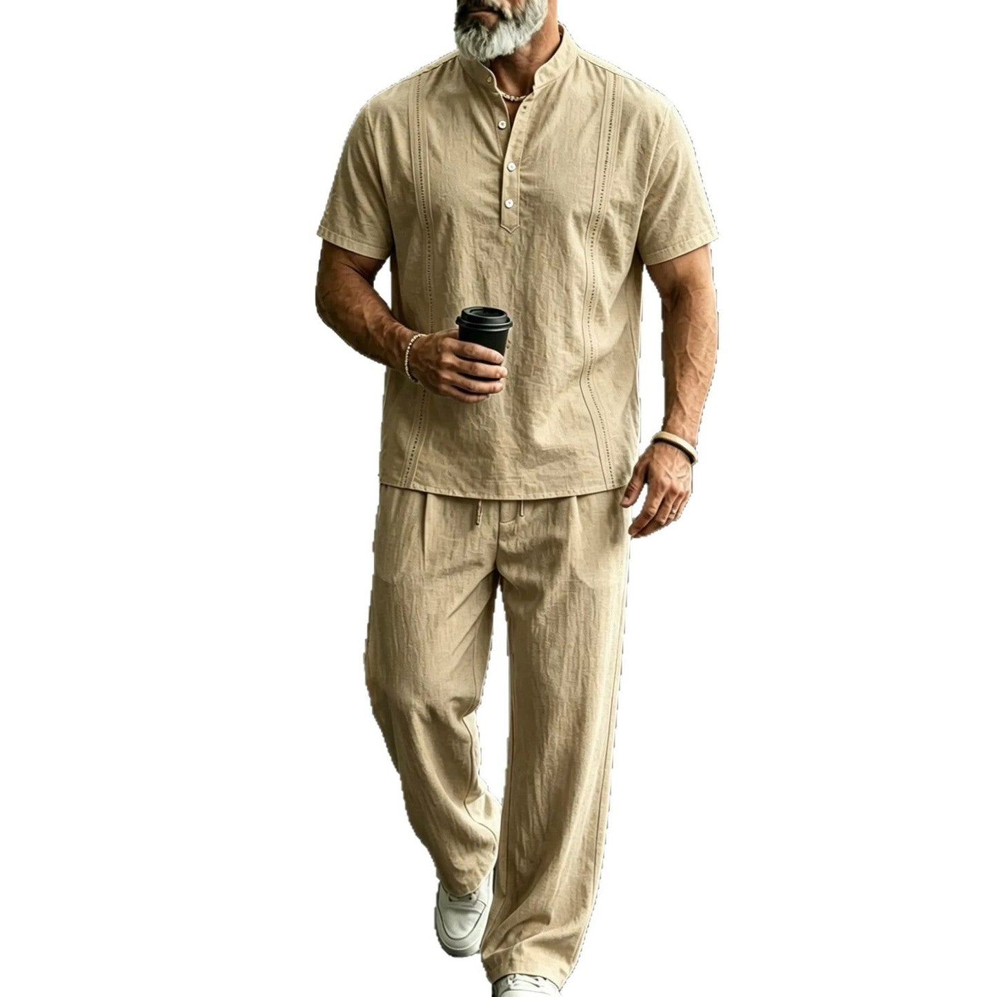 Mens Casual Short-Sleeve Shirt And Pants Set