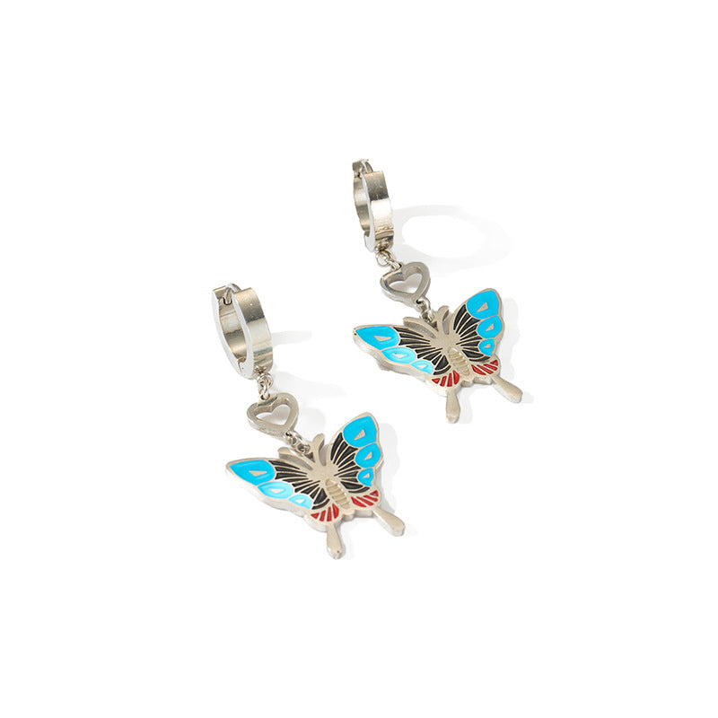 CL European And American Geometric Square Tassel Hollow Butterfly Stainless Steel Earrings