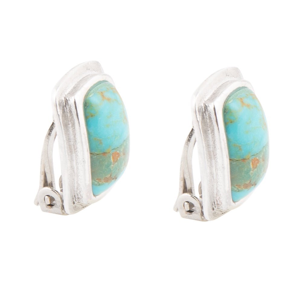Fiji Isles Blue Turquoise Sterling Silver Clip Earrings - ThisandThatShoppe