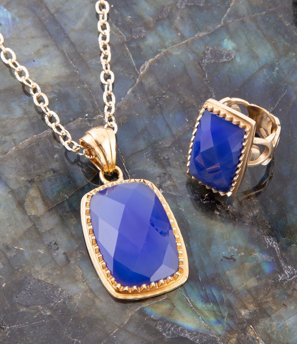 Filigreed Blue Agate Golden Statement Ring - ThisandThatShoppe