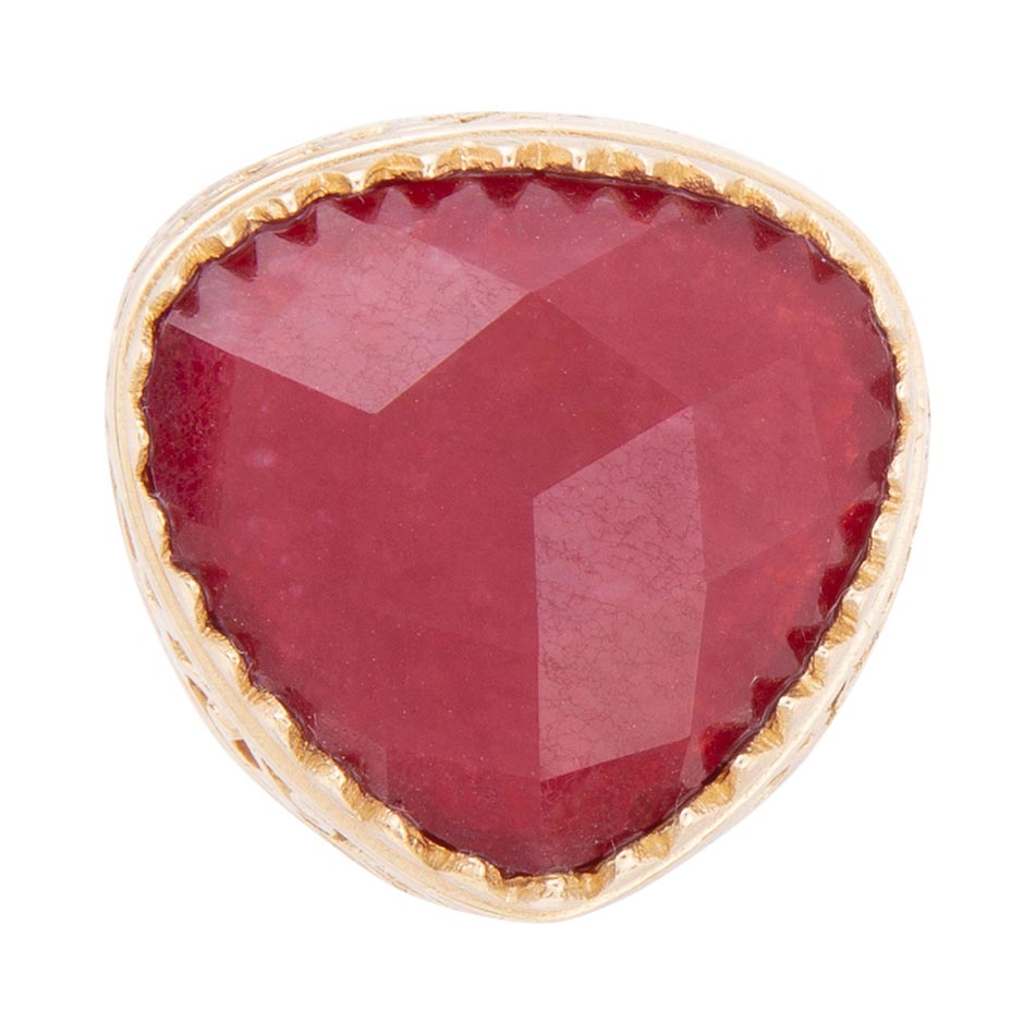 Filigreed Merlot Red Quarrtz Golden Statement Ring - ThisandThatShoppe