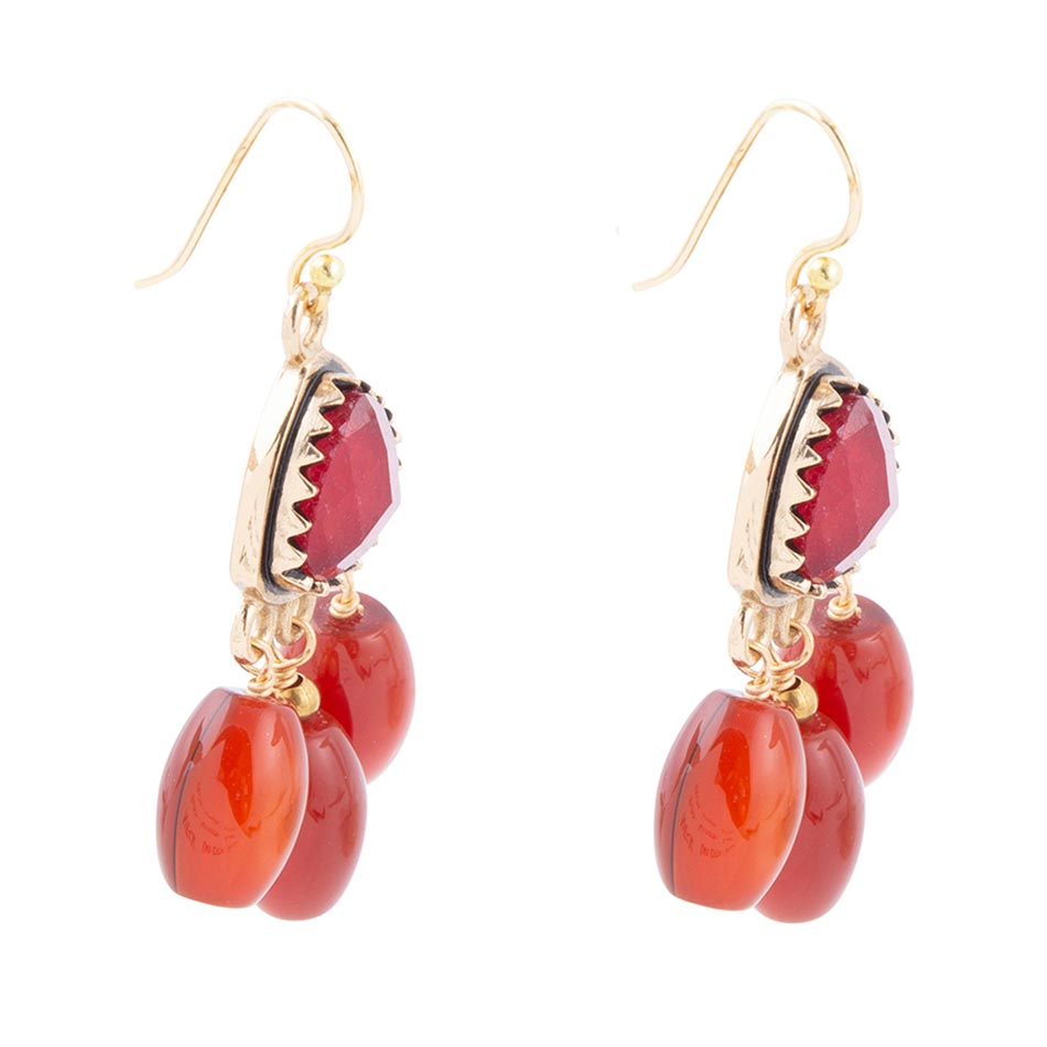 Filigreed Merlot Red Quartz Golden Drop Earrongs - ThisandThatShoppe