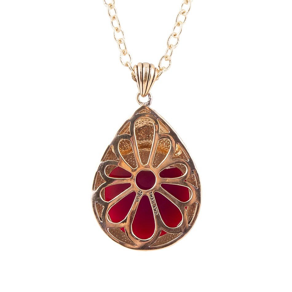 Flamenco Pink Magenta Agate Golden Pendant Necklace - ThisandThatShoppe
