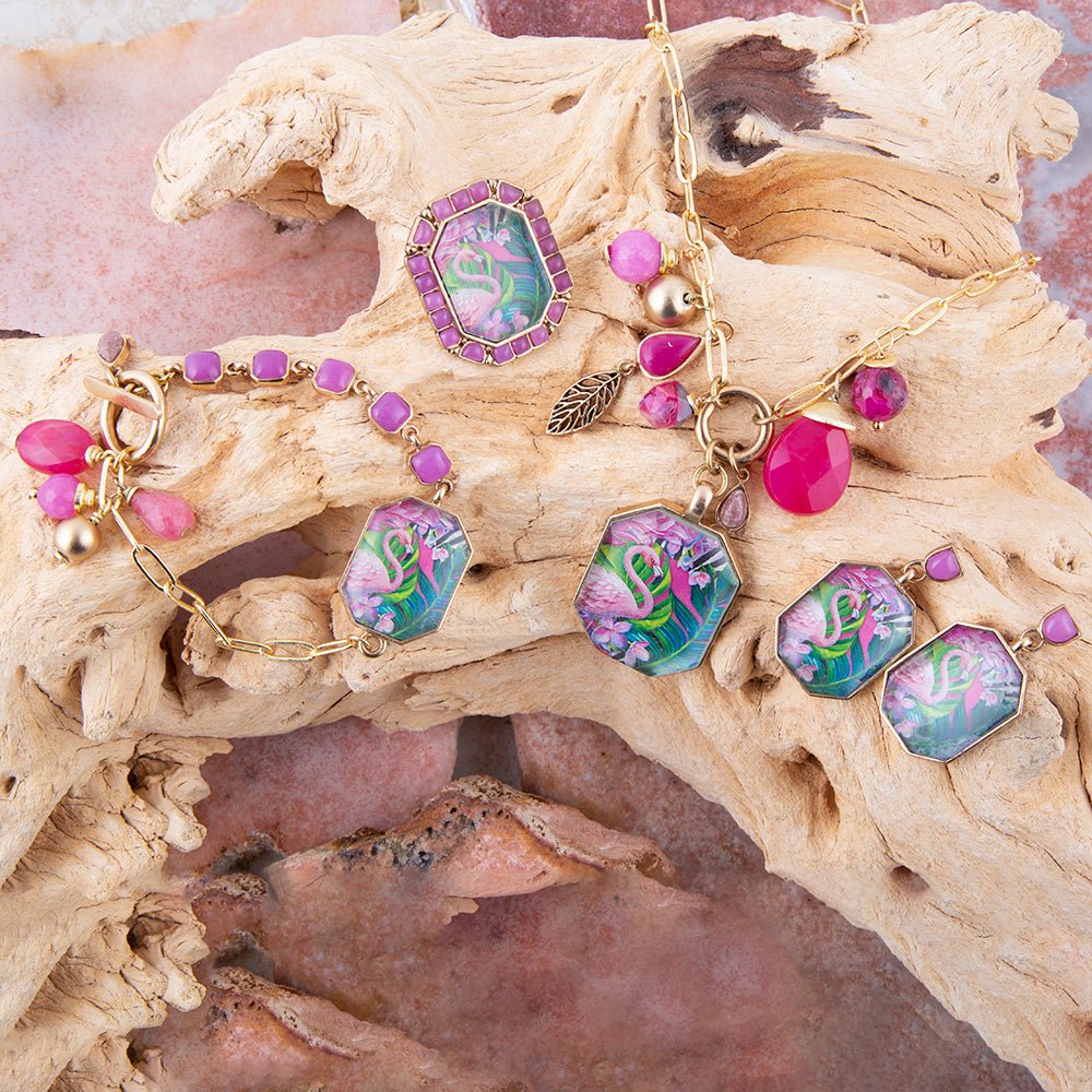 Flamingo Pink Agate Golden Statement Ring - ThisandThatShoppe