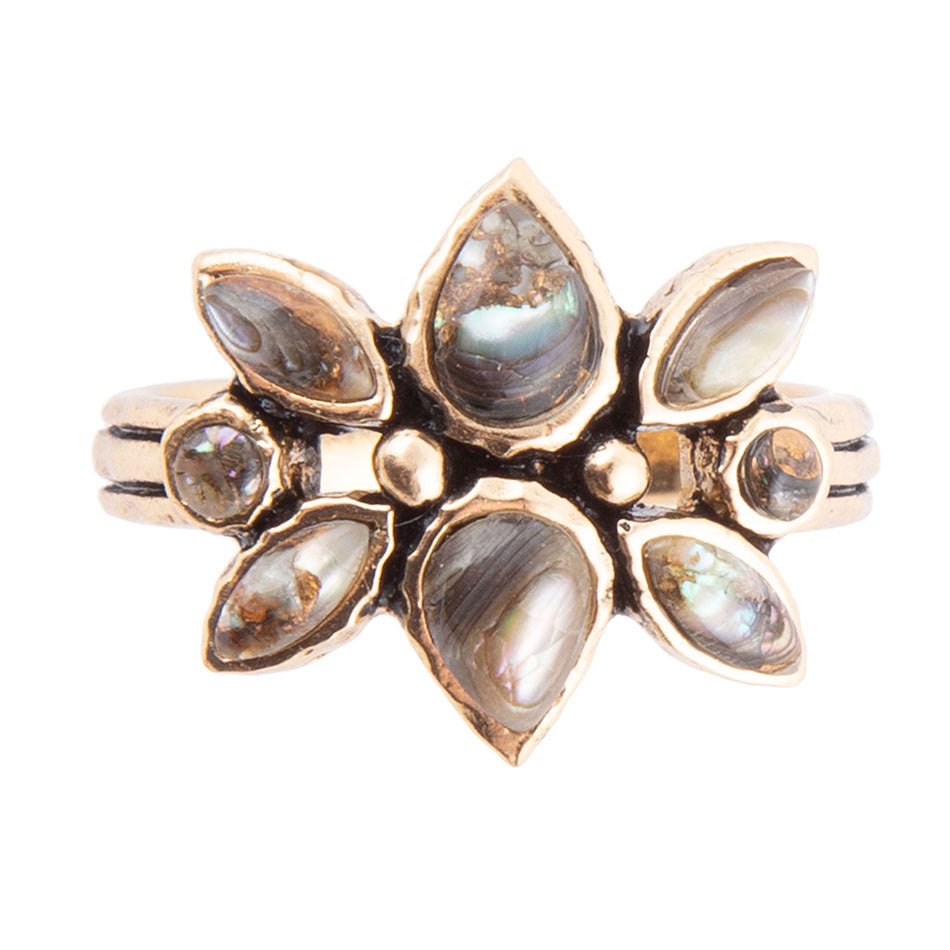 Floral Blue Abalone Golden Bronze Ring - ThisandThatShoppe