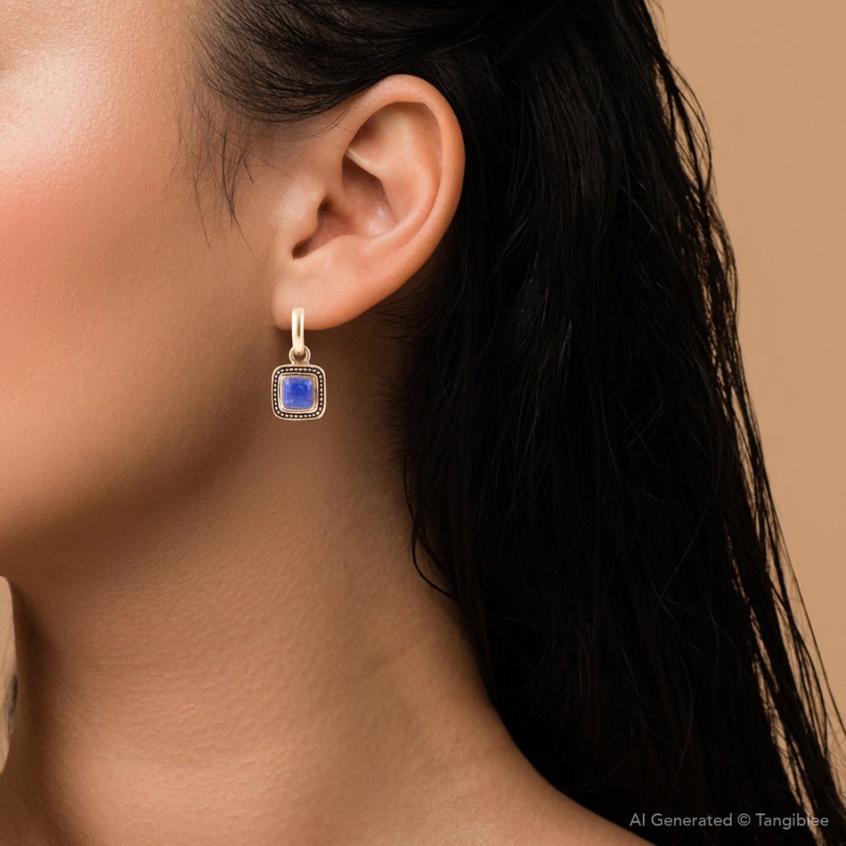 Flourish Blue Lapis Golden Drop Earrings - ThisandThatShoppe