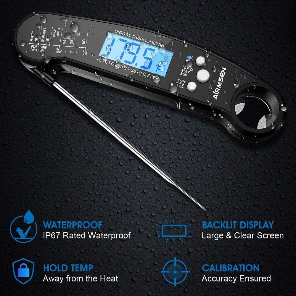 Food Kitchen Digital Meat Thermometer Waterproof Kitchen Food Cooking Thermometer with Backlight LCD Best Super Fast Electric Meat Thermometer Probe for BBQ Grilling Baking BBQ Waterproof Kitchen Cooking Tools