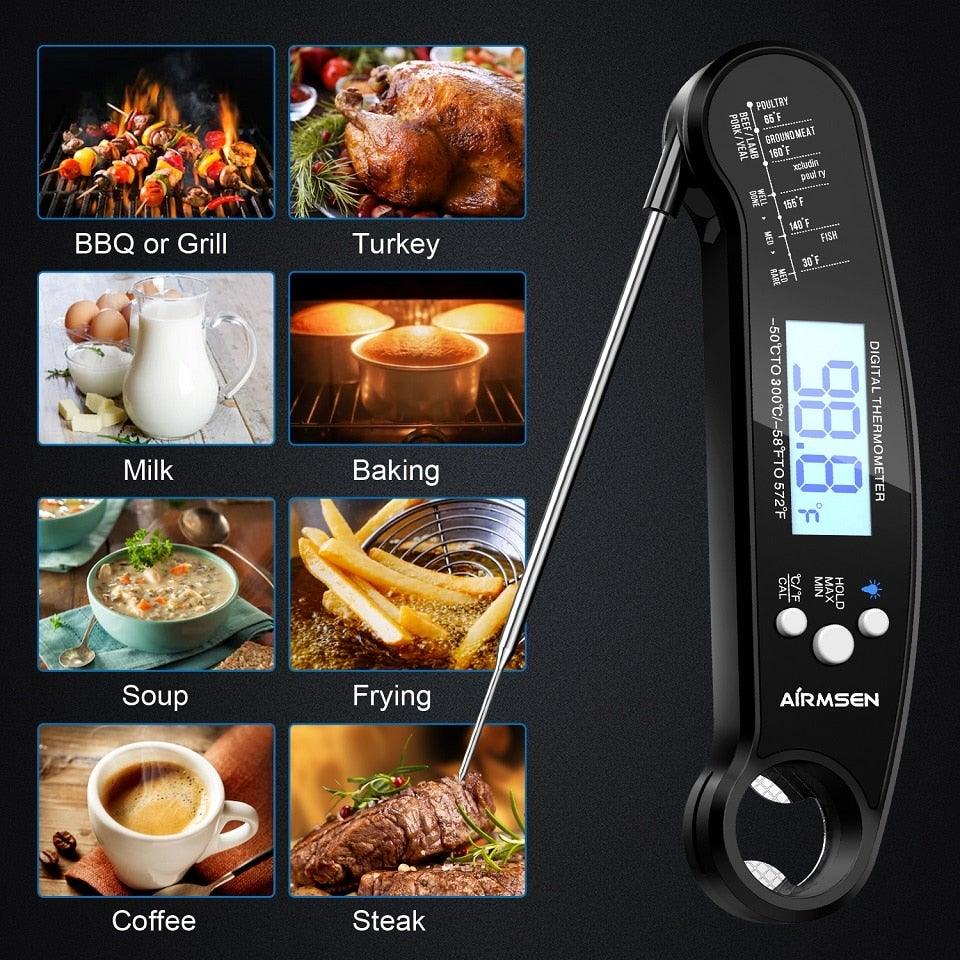 Food Kitchen Digital Meat Thermometer Waterproof Kitchen Food Cooking Thermometer with Backlight LCD Best Super Fast Electric Meat Thermometer Probe for BBQ Grilling Baking BBQ Waterproof Kitchen Cooking Tools