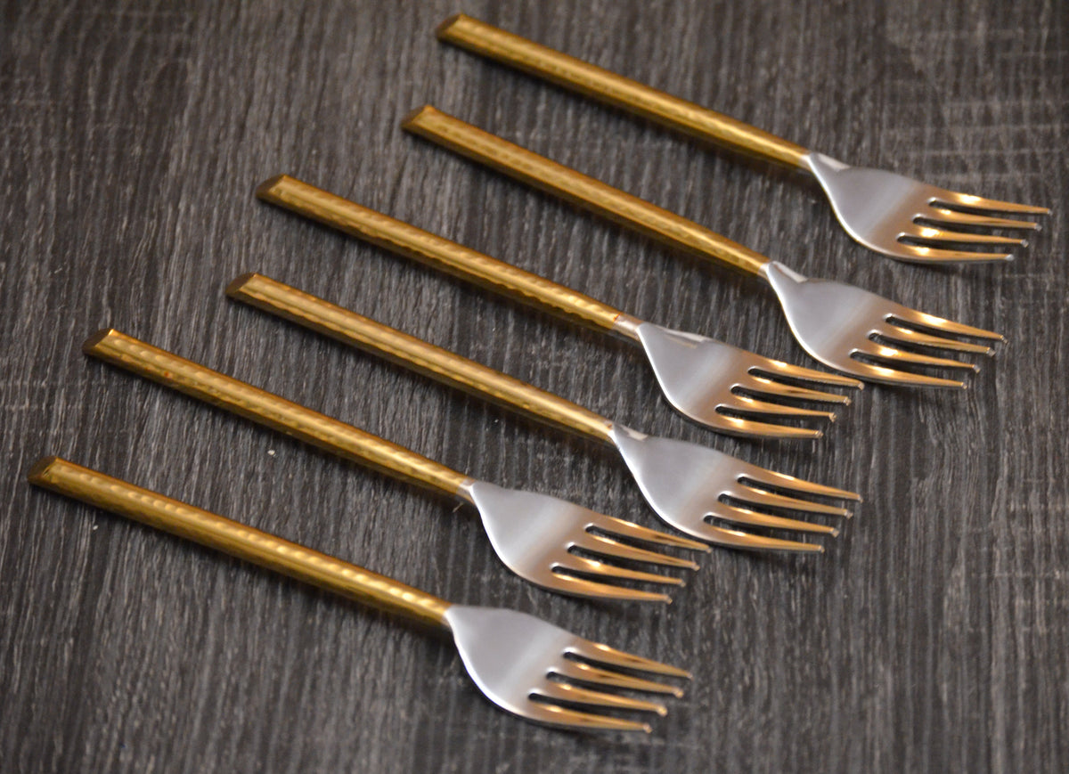 Dinner Forks Gold Stainless Steel Flatware Set of 6
