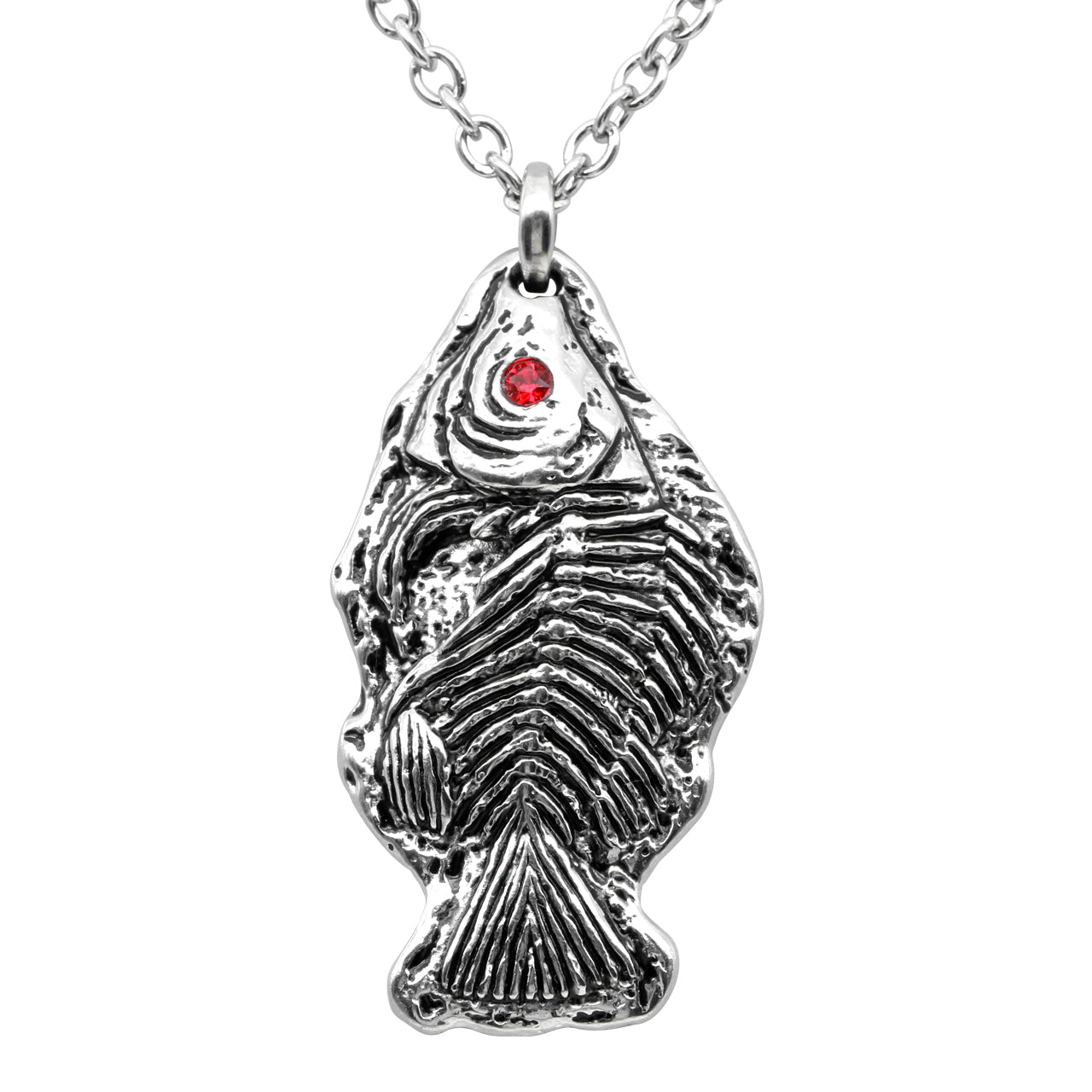 Fossilien-Fisch-Anhänger-Halskette mit roten Kristallaugen-Charm