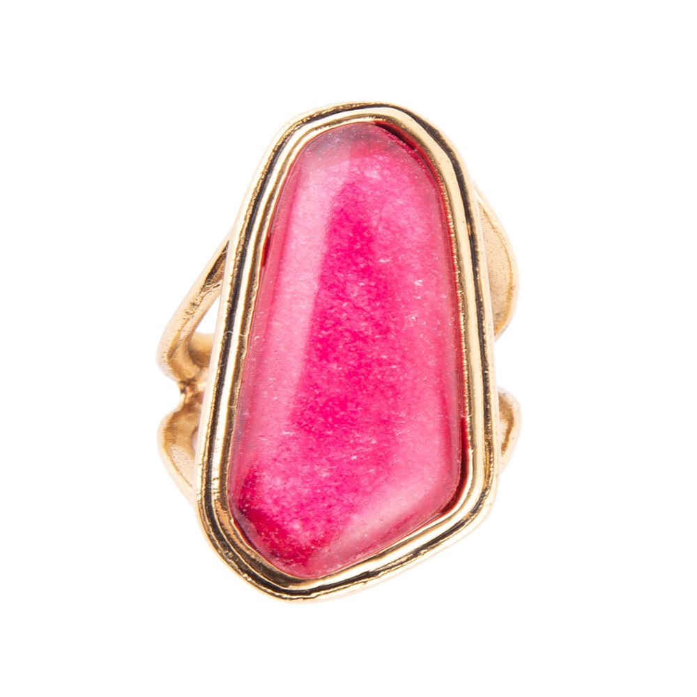 Pink Fuchsia Agate and Golden Abstract Ring - ThisandThatShoppe