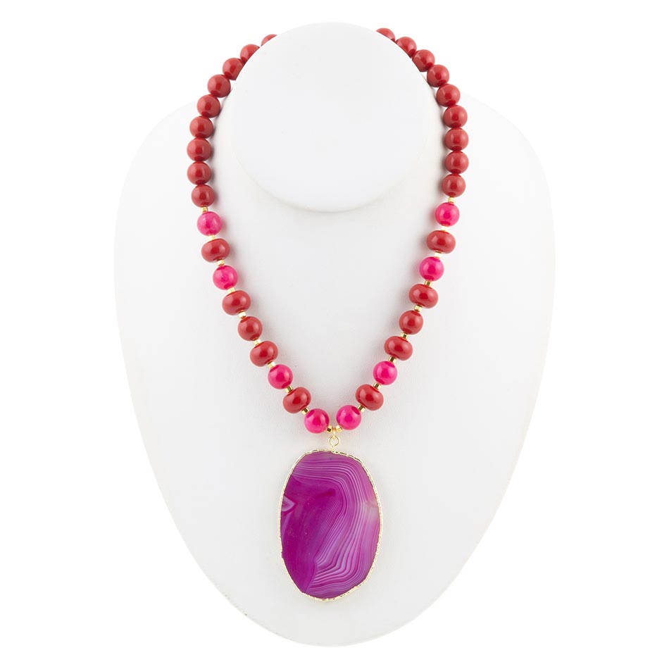 Fuchsia Sunset Purple Agate Pendant Necklace - ThisandThatShoppe