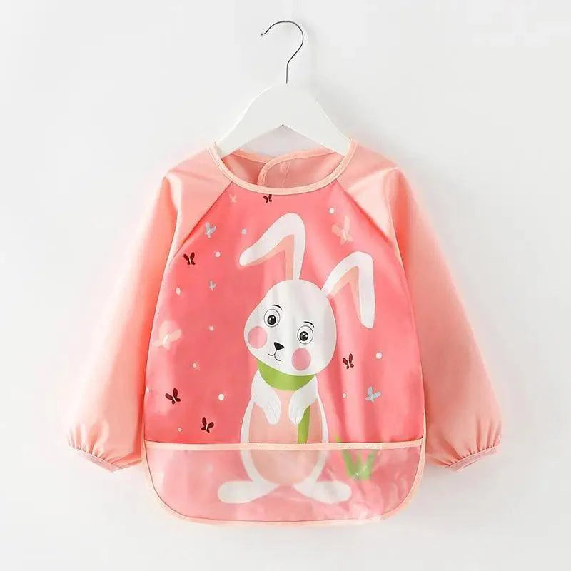 Full Body Adjustable Cute Cartoon Waterproof Eating Long Sleeve Apron Bib With Pocket For Babies Wonderful Gift
