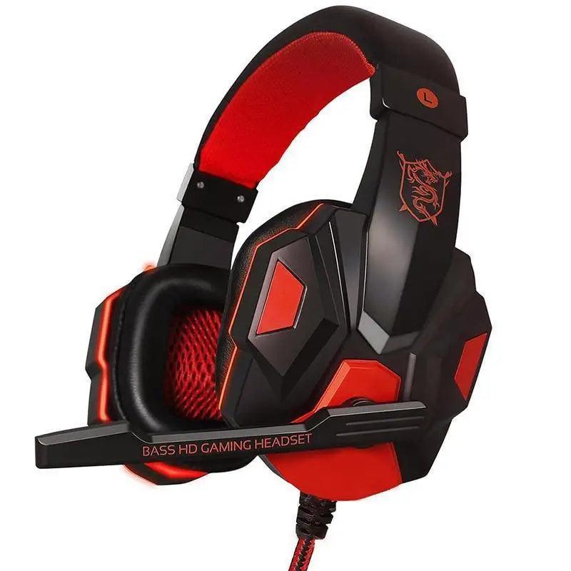 Gaming Red Black Wired Headset Stereo Gamer Headphone Noise Cancelling Over Ear Headphones With Mic LED Light Bass Surround Soft Memory Earmuffs For Laptop