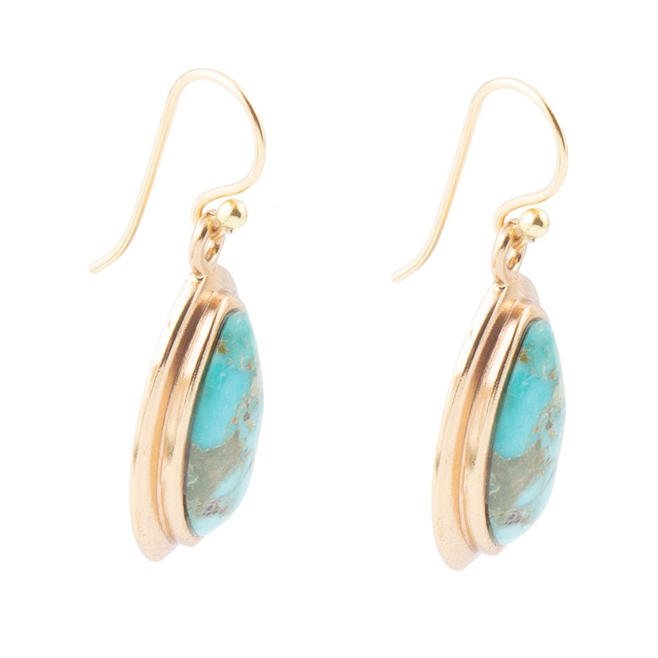 Genuine Blue Turquoise Golden Drop Earrings - ThisandThatShoppe
