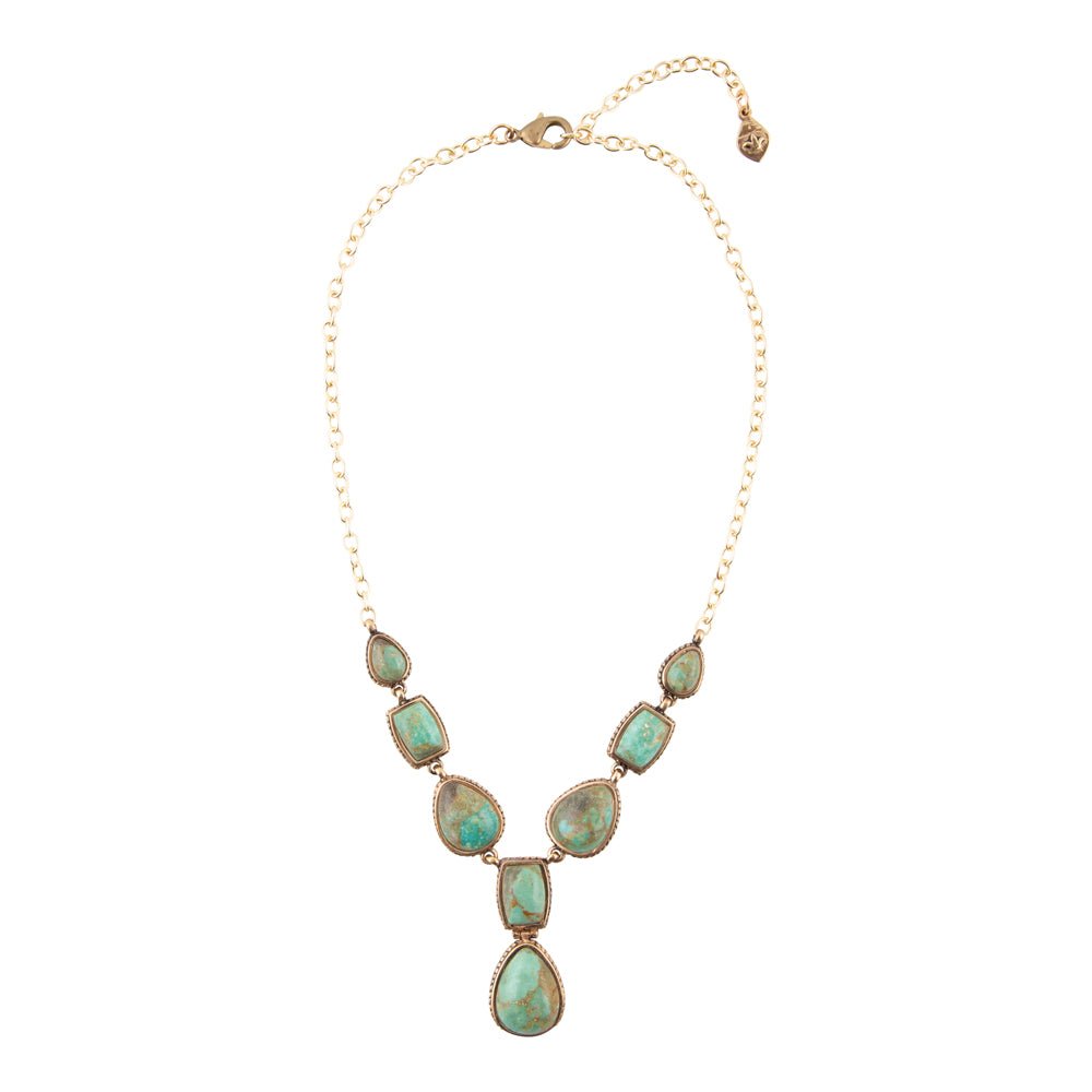 Genuine Blue Turquoise Roped Golden Bronze Y Necklace - ThisandThatShoppe