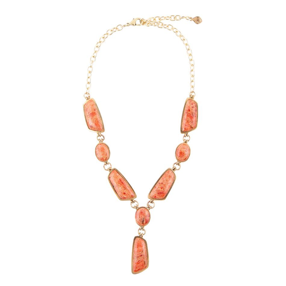 Genuine Orange Sponge Coral Golden Abstract Statement Necklace - ThisandThatShoppe