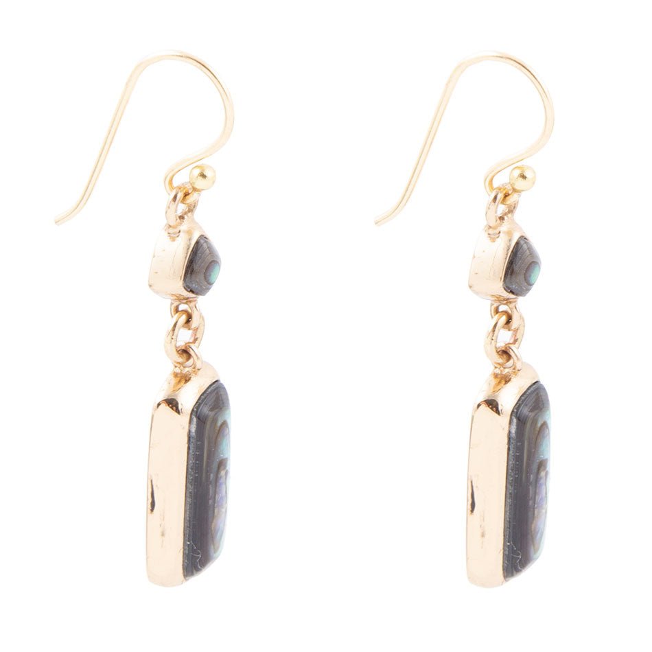 Geo Blue Abalone Golden Drop Earrings - ThisandThatShoppe
