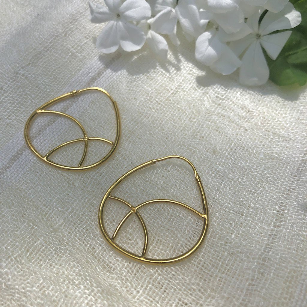 Geometrische 24K vergoldete Creolen 3cm Sterling Silber plattiert Handgefertigt