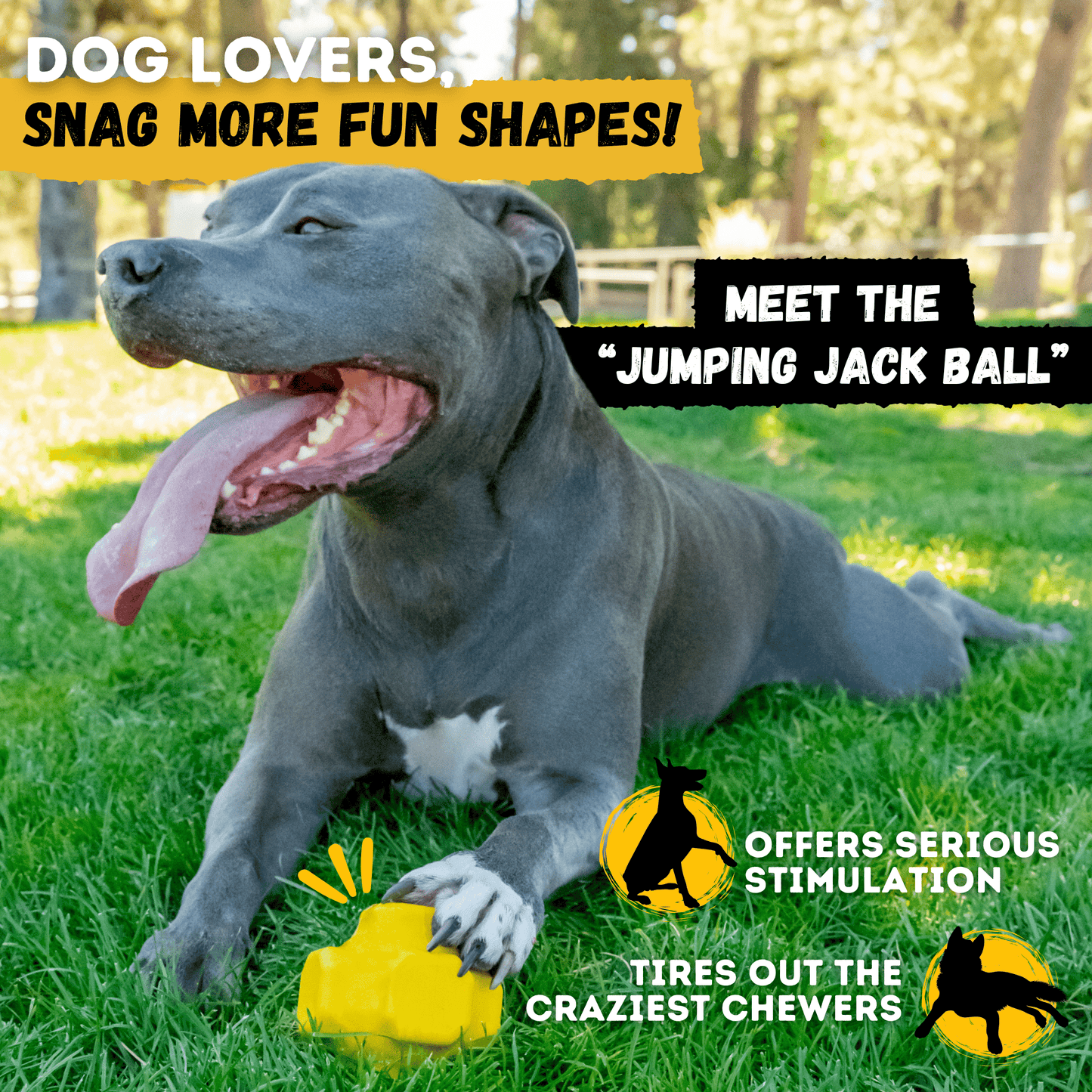 Bright yellow giant ring ball dog toy made of durable natural rubber for heavy chewers