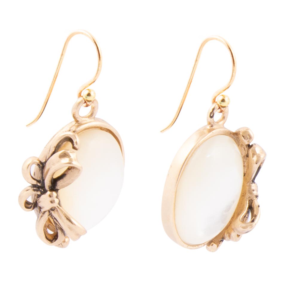 Gifted White Mother of Pearl Golden Bow Drop Earrings - ThisandThatShoppe
