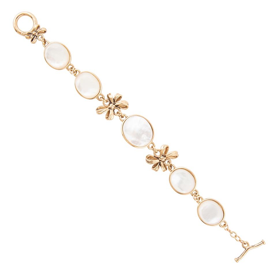 Geschenkte weiße Perlmutt Gold Schleifen Gliederarmband
