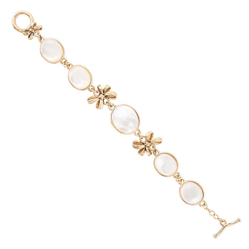 Gifted White Mother of Pearl Golden Bow Link Bracelet - ThisandThatShoppe