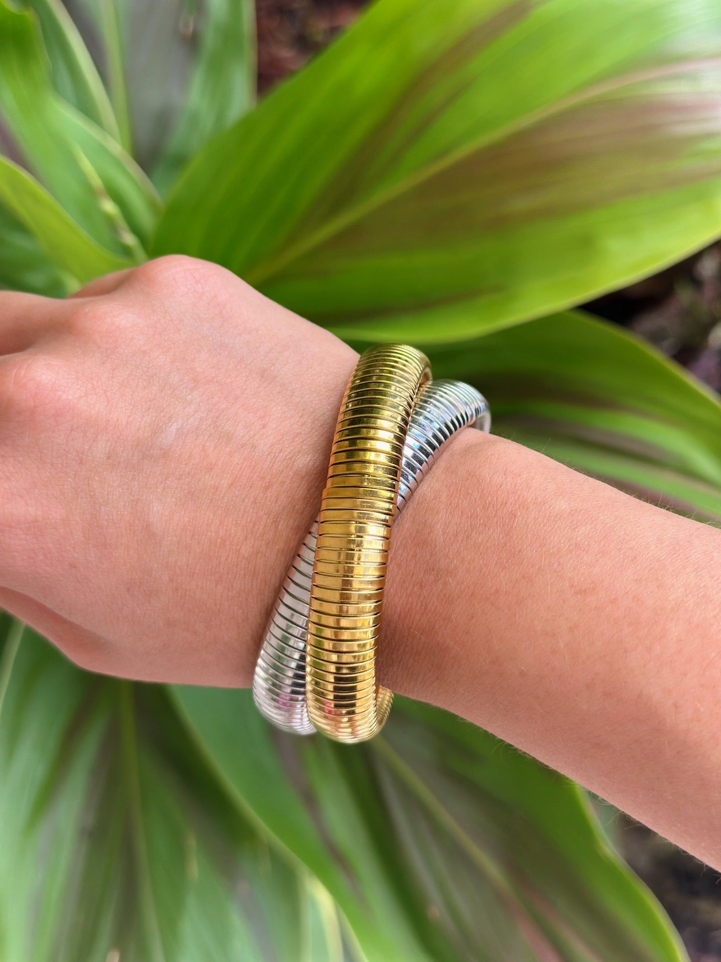 Bracelet à spirale extensible ajustable en or et argent pour femme