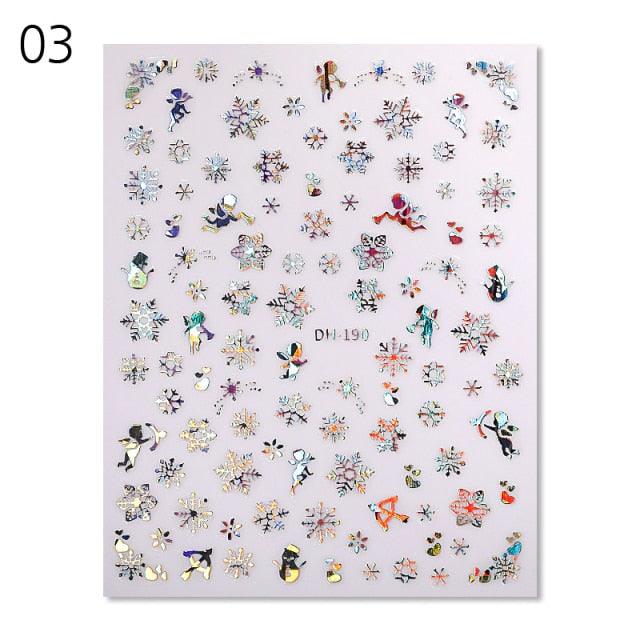 Gold Silver White Snowflakes 3D Nail Stickers Iridescent Self Adhesive Transfer Decals Manicures Art Decoration Slider Nails Decals Sticker Hot Sexy Girl Tip Back Glue Decal Cool Lollipop Self Adhesive Acrylic Tips Tool Decoration